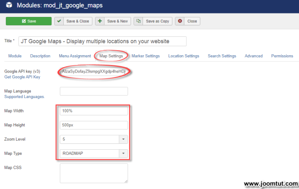 Module JT Google Maps Settings