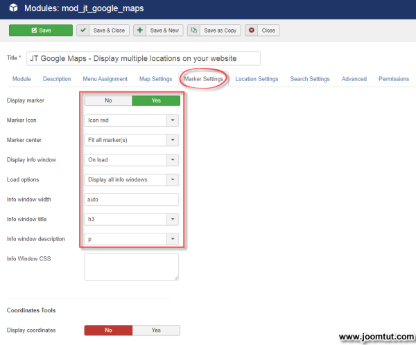 Module JT Google Maps Marker Settings