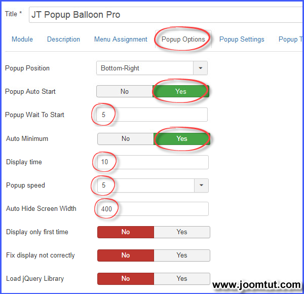 JT Popup Balloon Pro Options