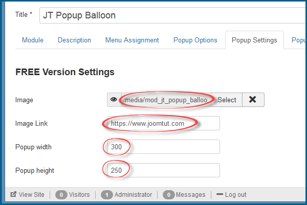 JT Popup Balloon Free Default Settings