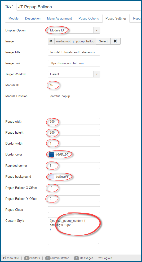 JT Popup Balloon Pro Settings