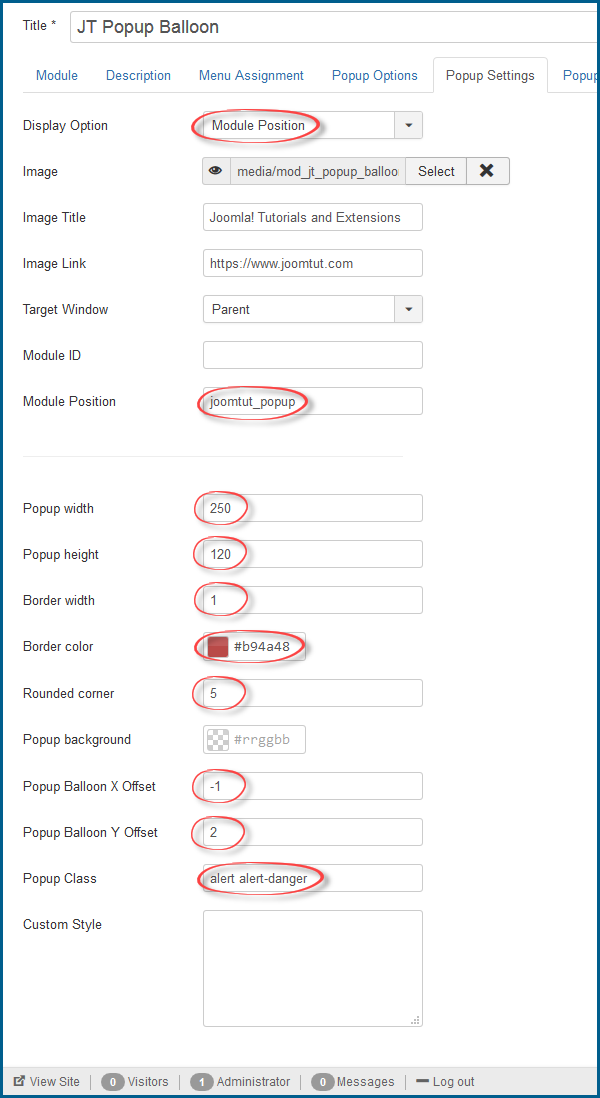 JT Popup Balloon Pro Settings