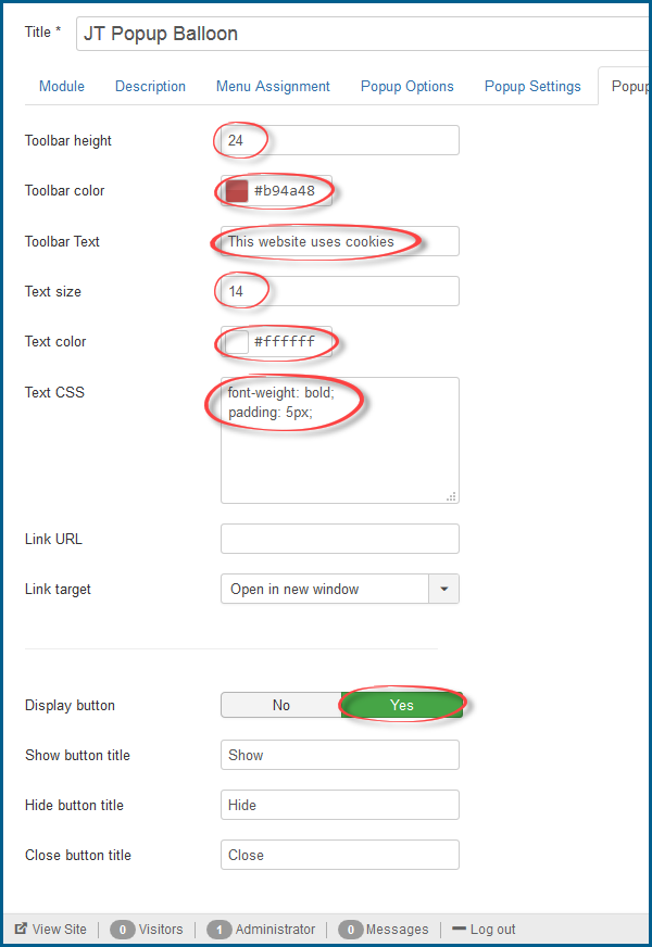 JT Popup Balloon Pro Toolbar Settings