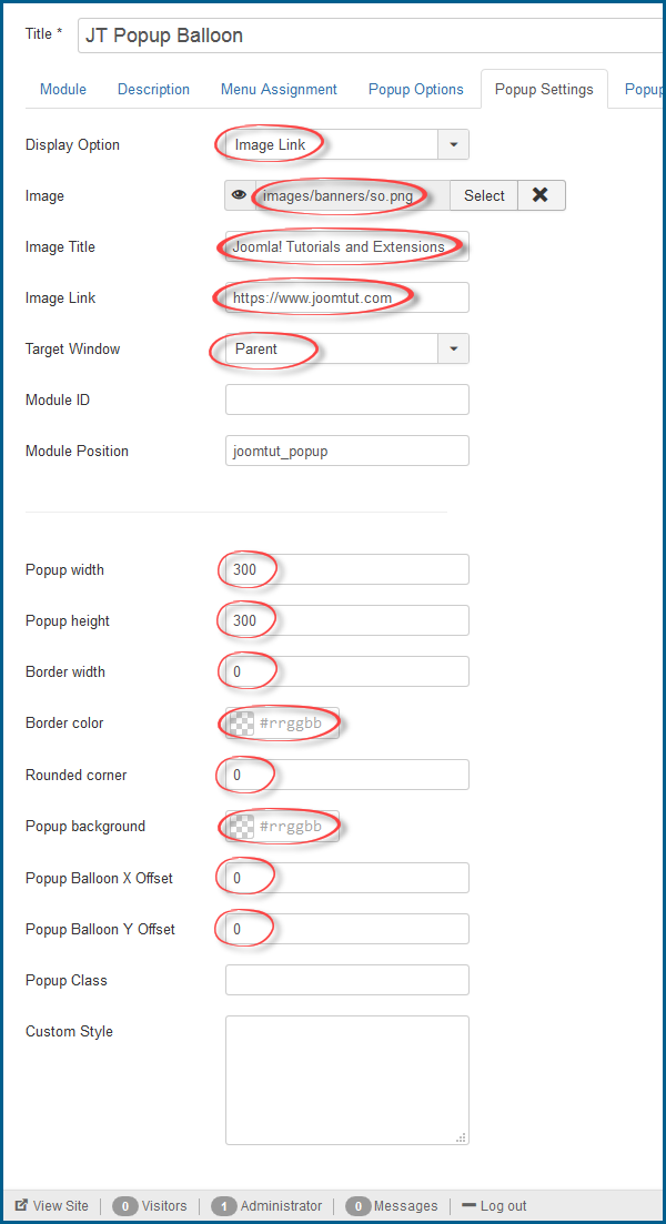 JT Popup Balloon Pro Settings