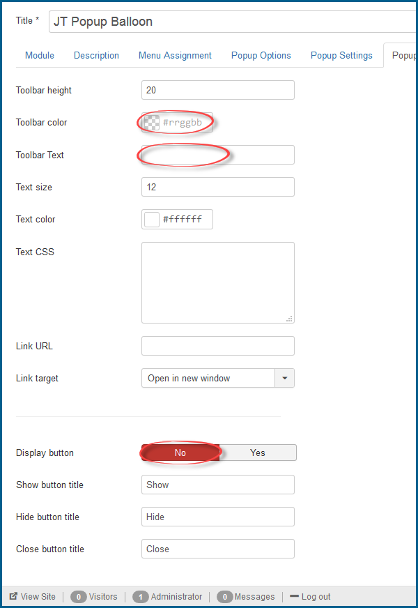 JT Popup Balloon Pro Toolbar Settings
