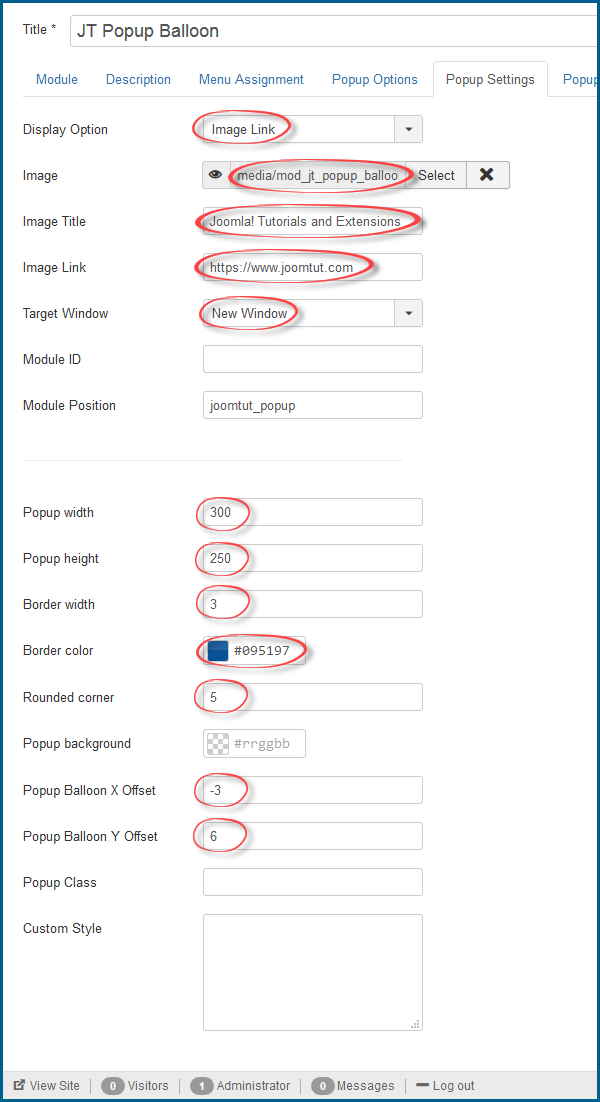JT Popup Balloon Pro Settings